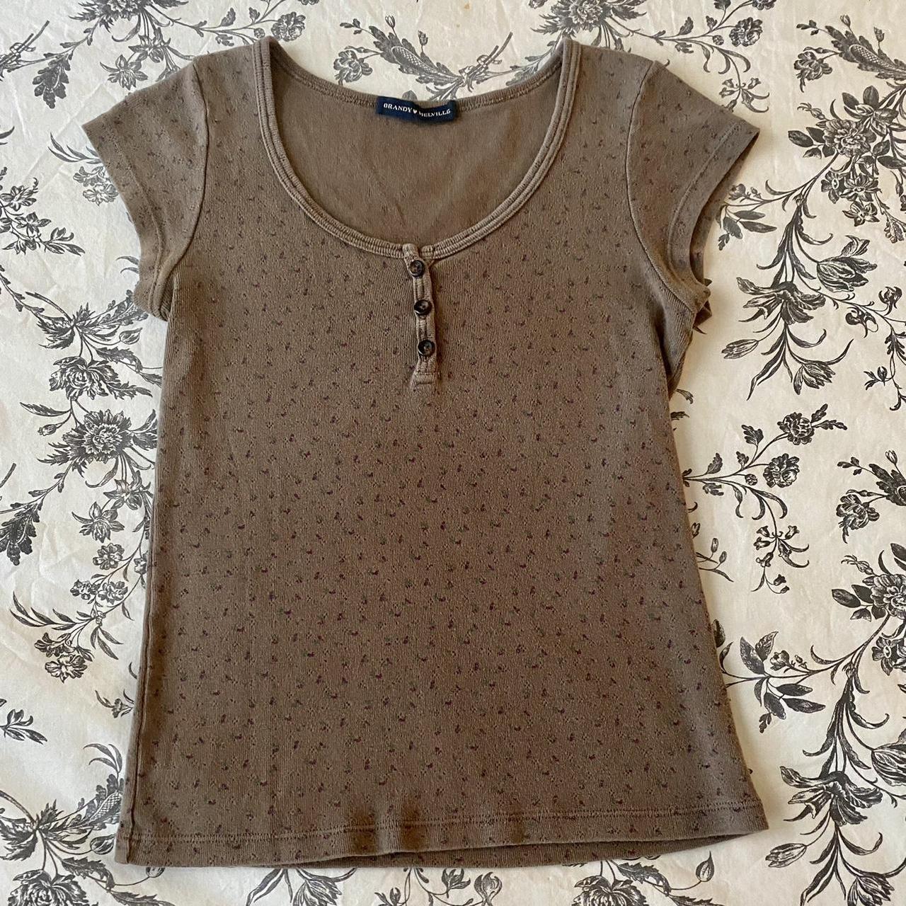 Brandy Melville Zelly Long Eyelet Floral Top Brown... Depop