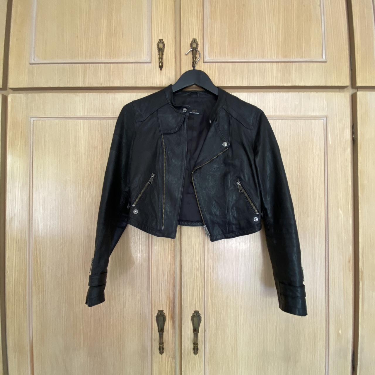 Black cropped leather jacket Brand Oris Originally Depop