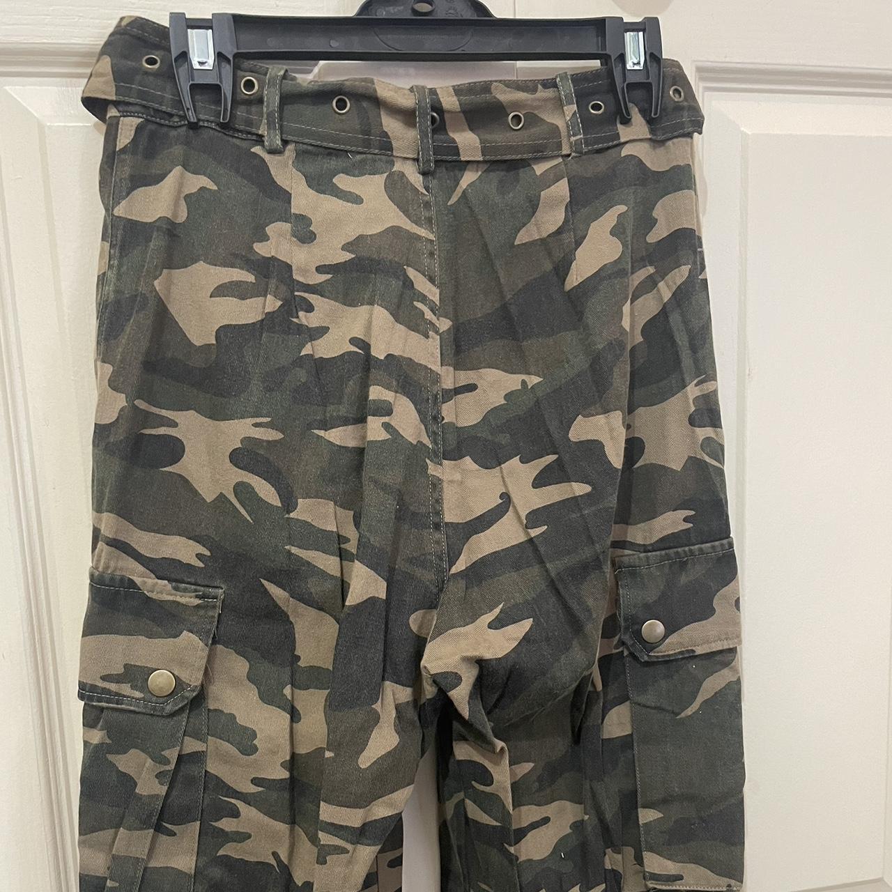 Green camo print pants with belt from Factorie Size... - Depop