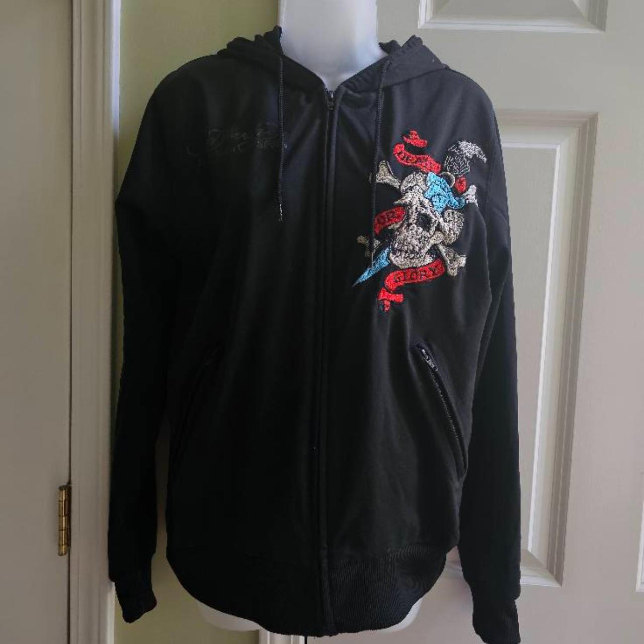 Ed Hardy Sport Skull & Dagger Dragon Black Zip Up... - Depop