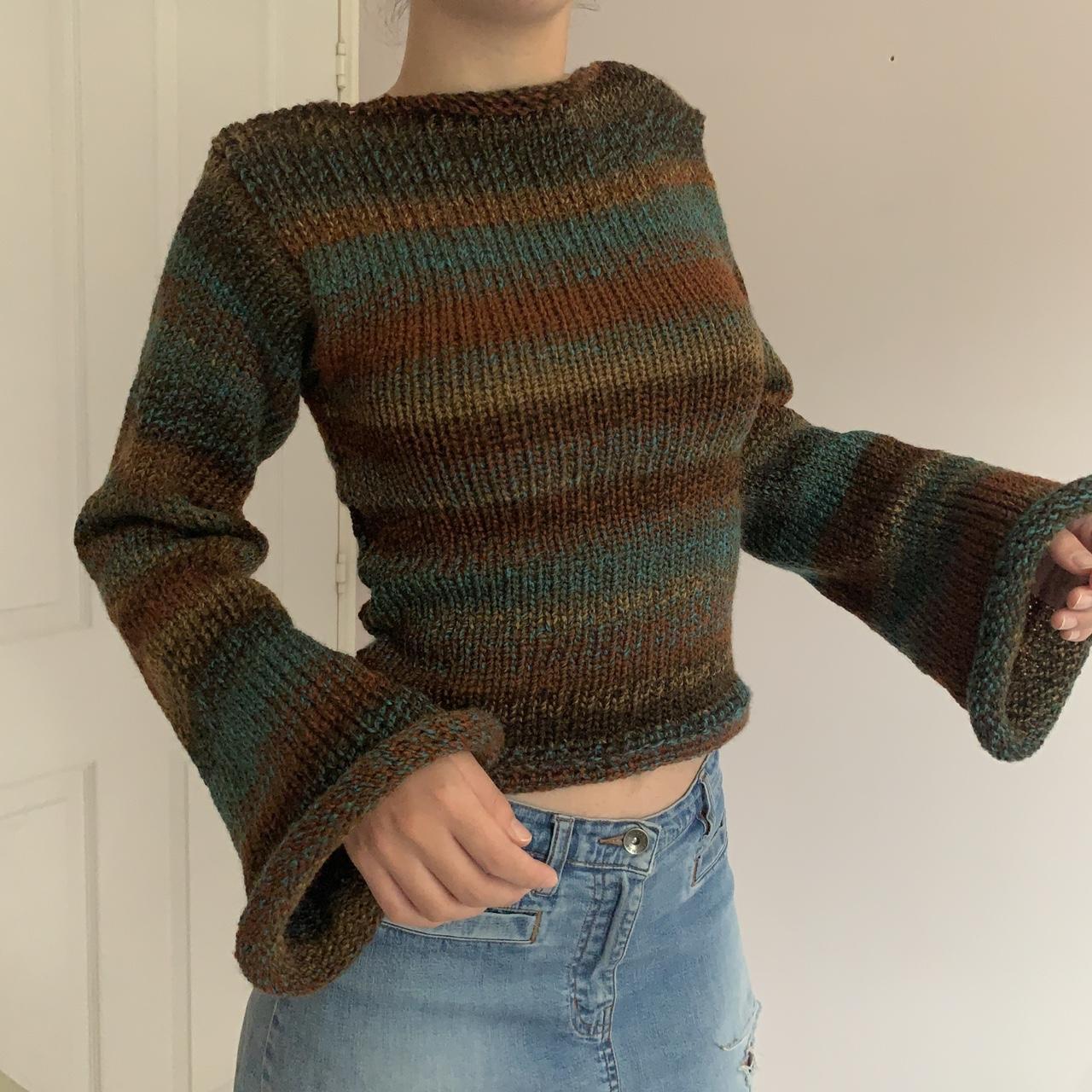 Ombré blue brown knitted jumper Knit flared sleeve... - Depop