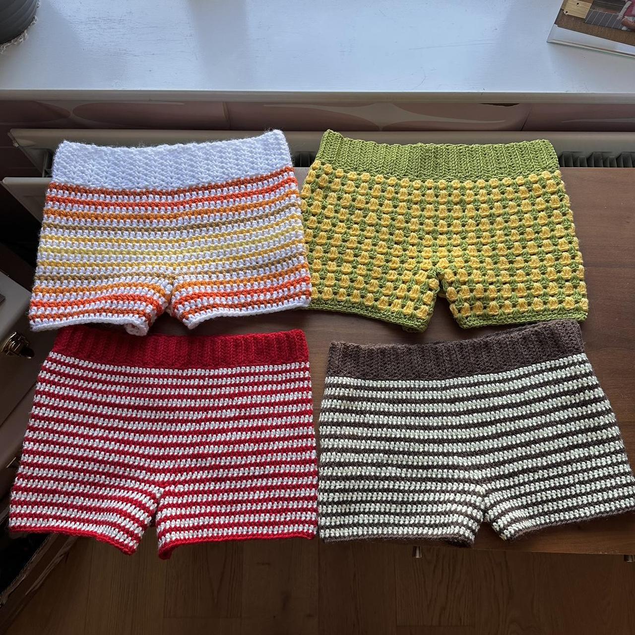 Handmade ombré striped crochet shorts,