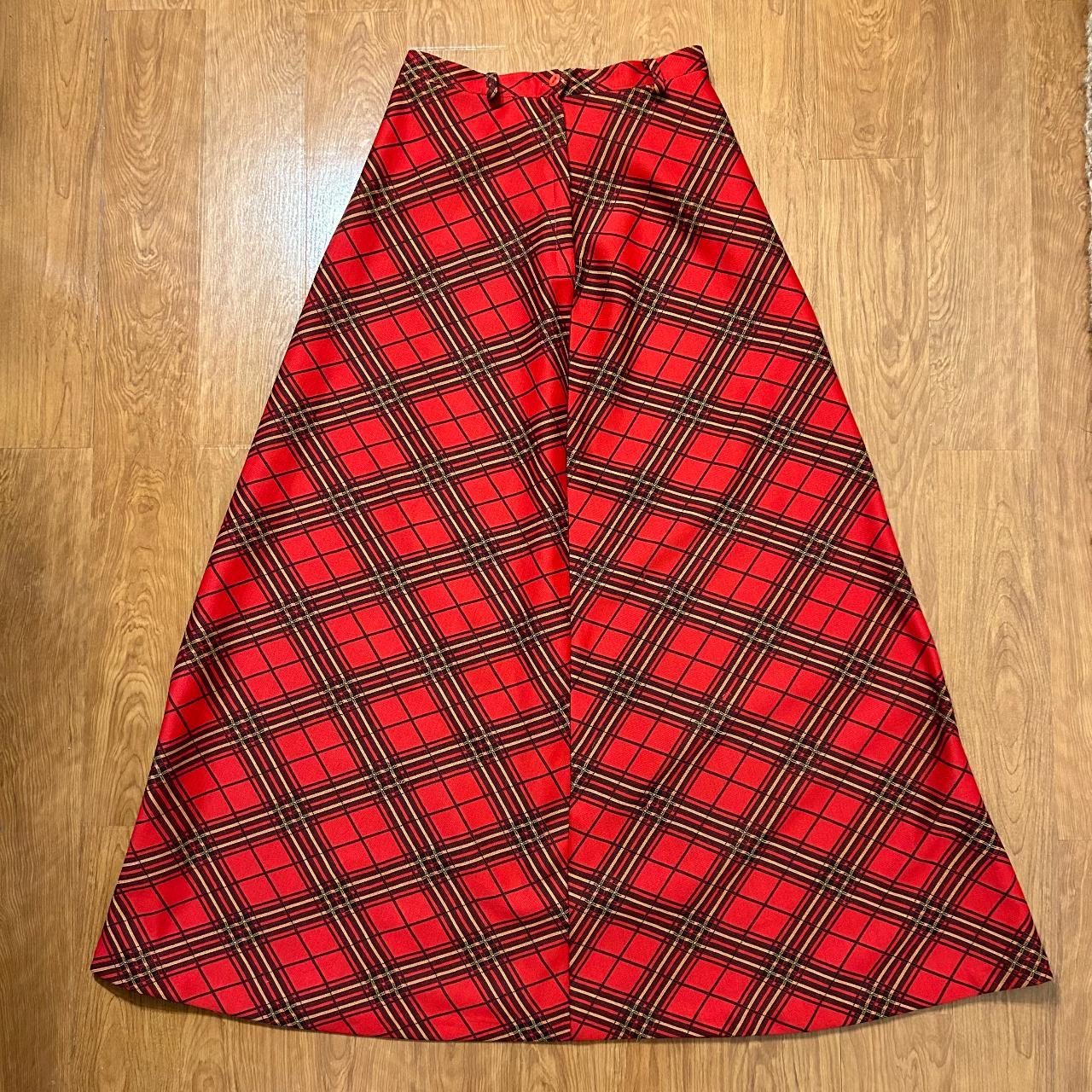 long red plaid skirt. mid to heavy weight fabric... Depop