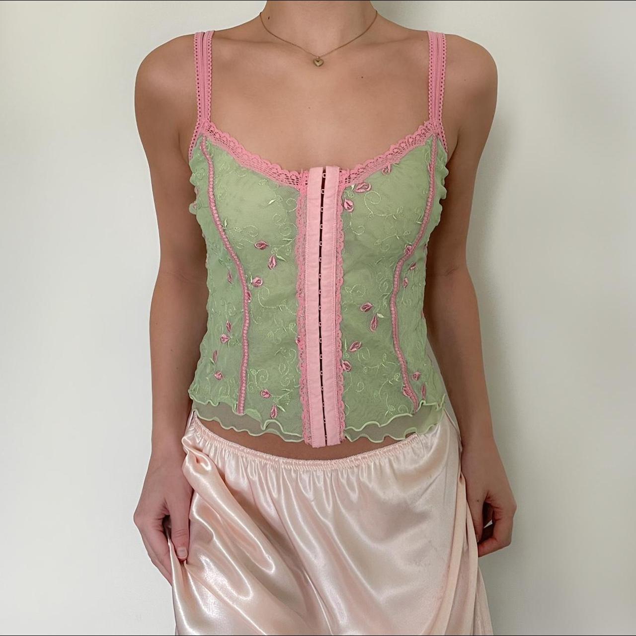 RARE Vintage 90s Rampage Green Fairy Corset Mesh - Depop