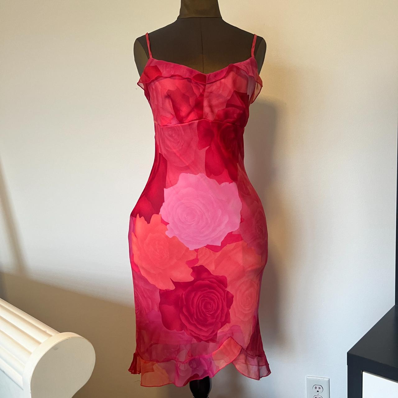pink floral midi dress! vintage pink floral formal... - Depop