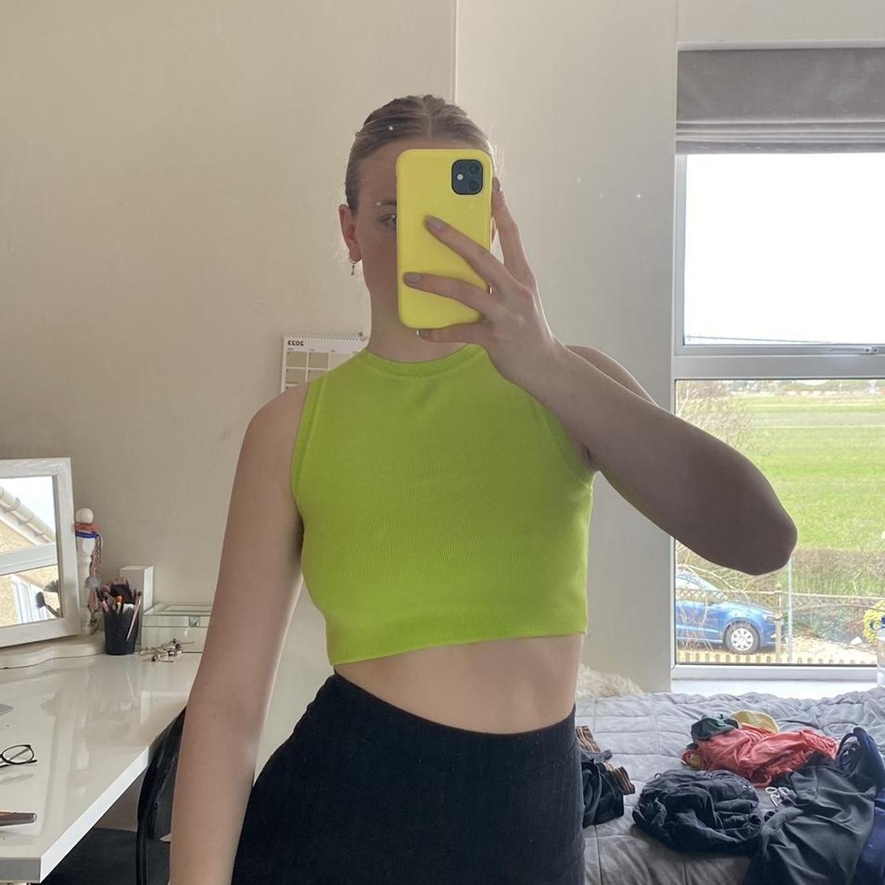 Zara Yellow Green Racer Style Crop Top Perfect - Depop