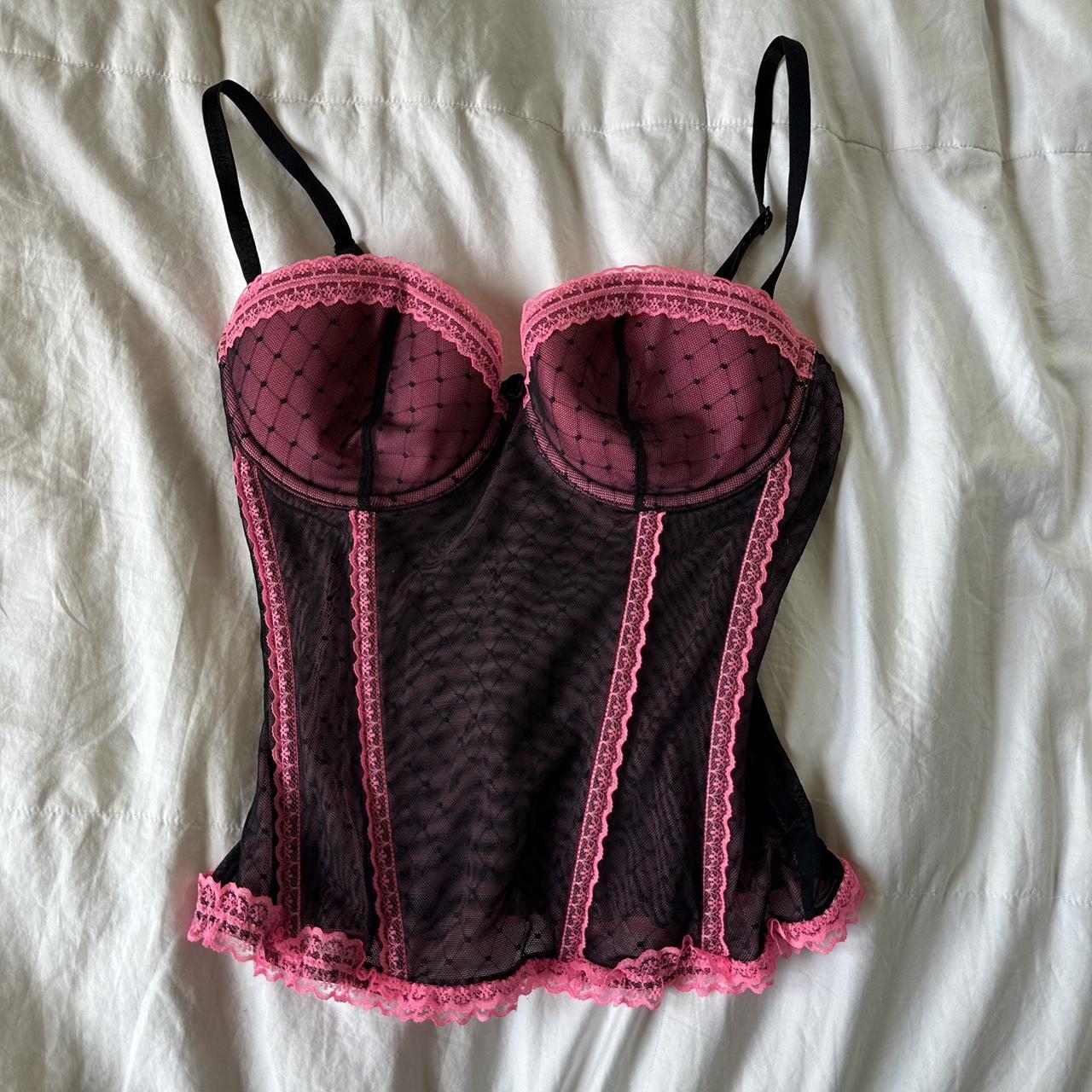 super cute and sexy pink and black corset top... - Depop