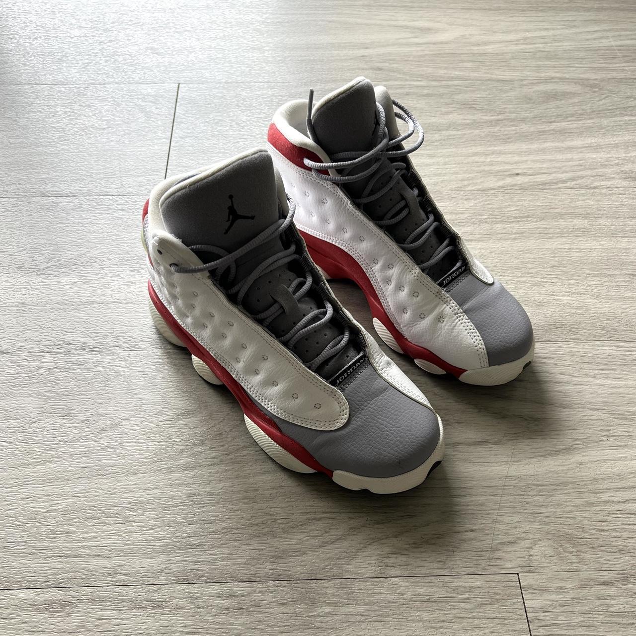 Jordan Grey and Red Trainers Depop