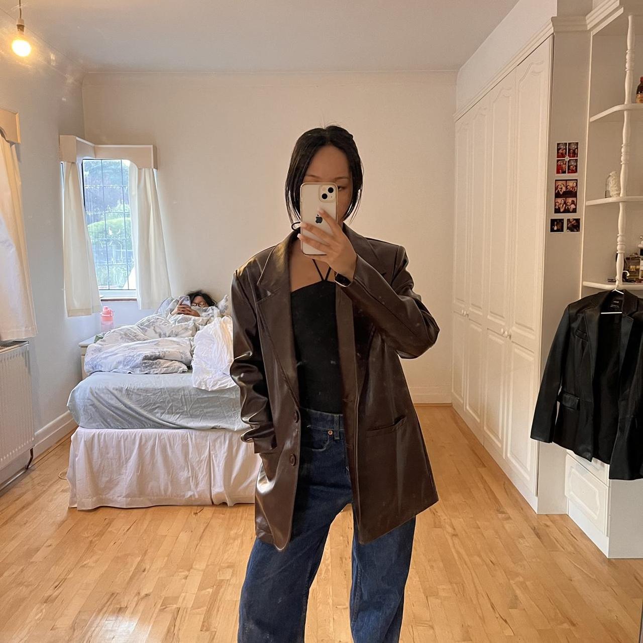 SHEIN Brown Leather Jacket Great Condition, Only... Depop