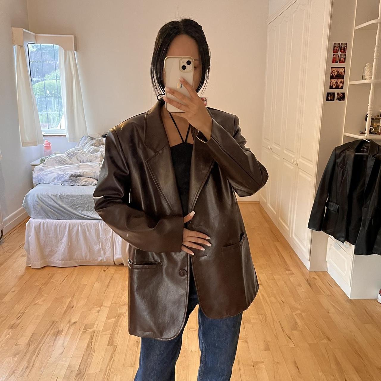 SHEIN Brown Leather Jacket Great Condition, Only... Depop