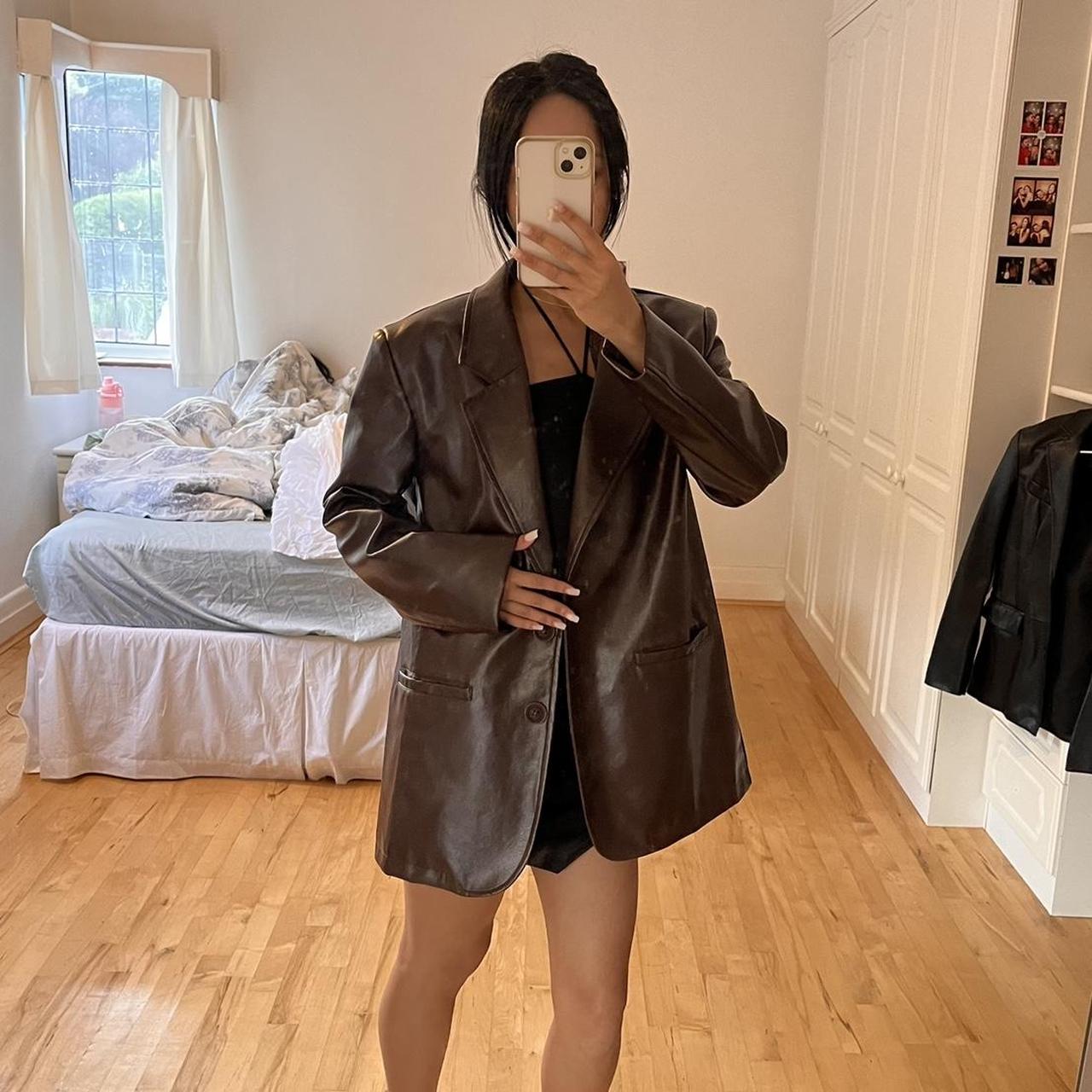 SHEIN Brown Leather Jacket Great Condition, Only... Depop