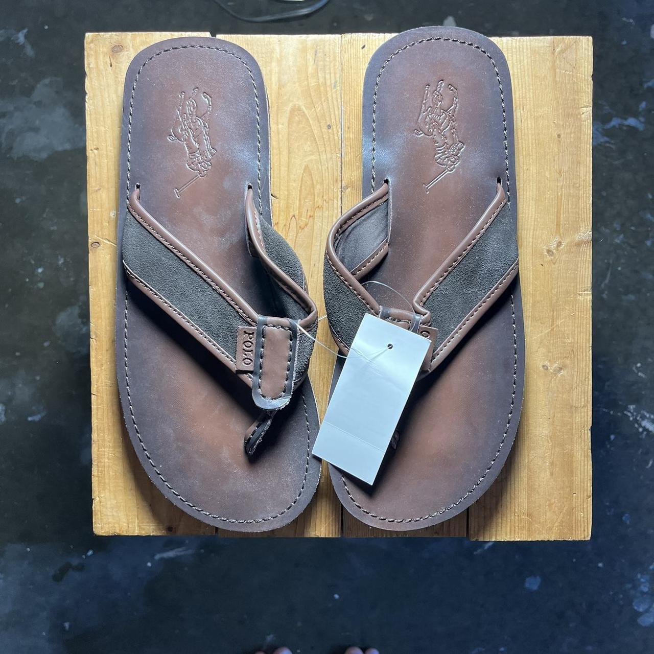 Ralph lauren men's on sale leather flip flops