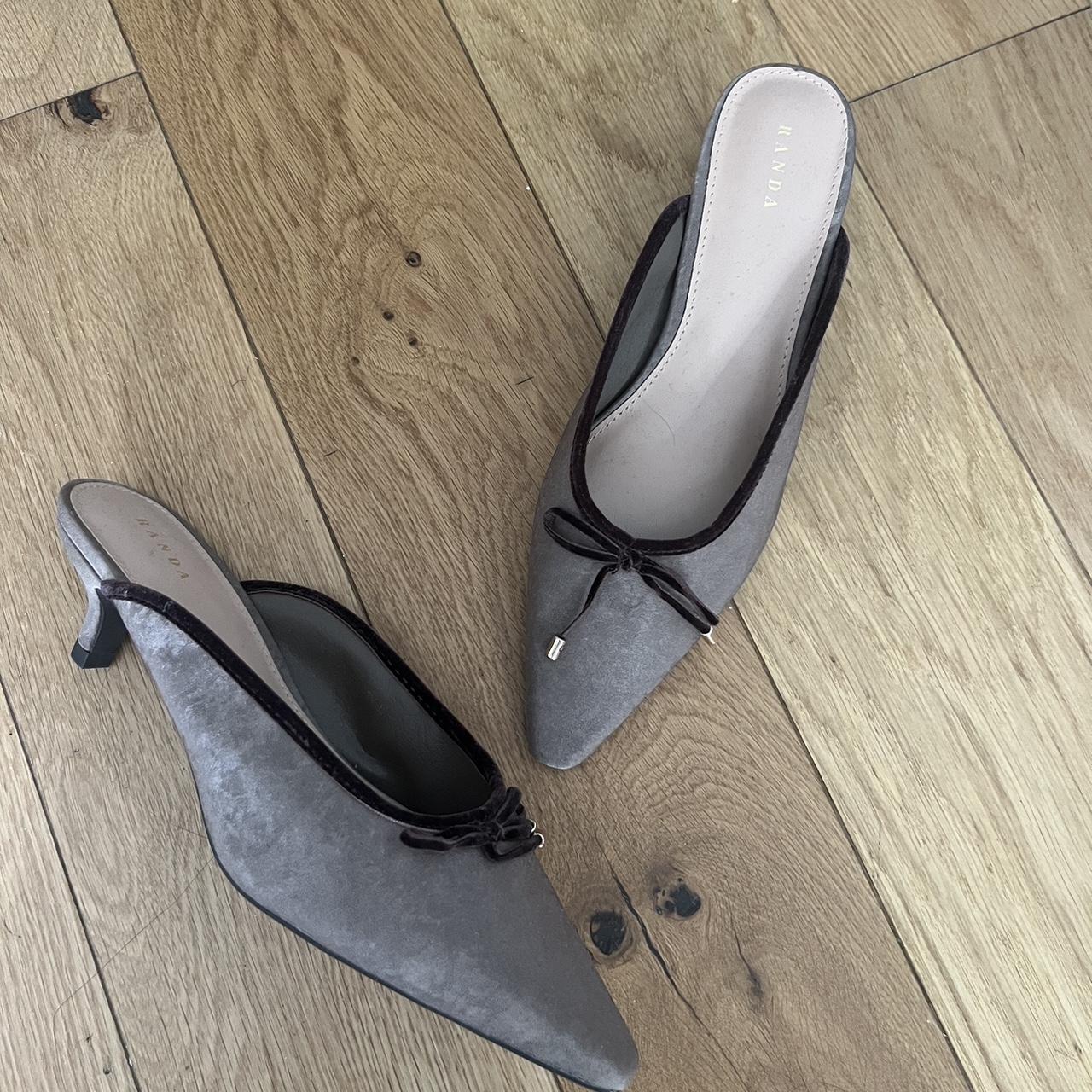 NEW Velvet Mule Kitten Heel with bow in a light... - Depop