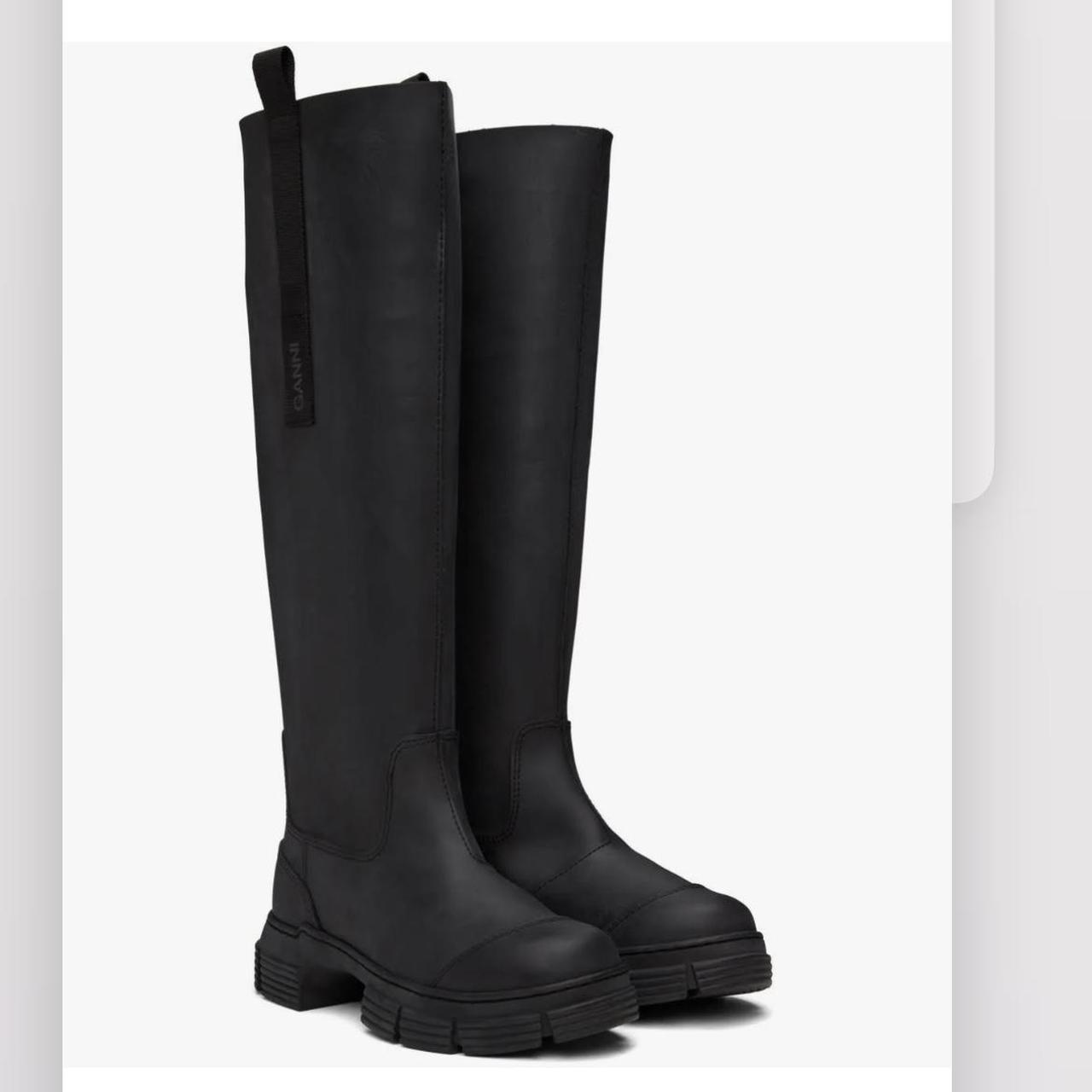 Ganni black recycled rubber country rain boots, size... Depop