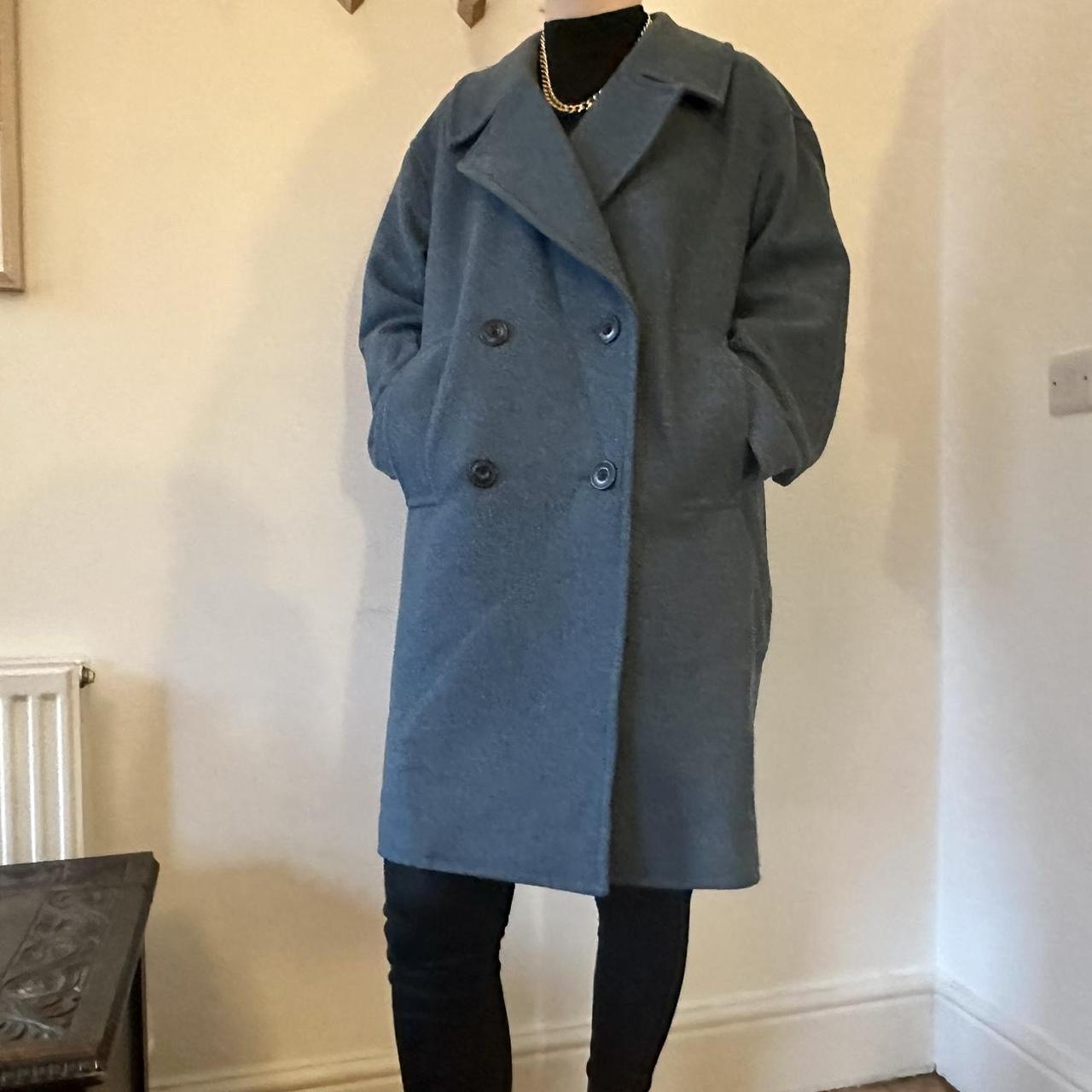 Uniqlo U double breasted wool coat in gorgeous teal... - Depop