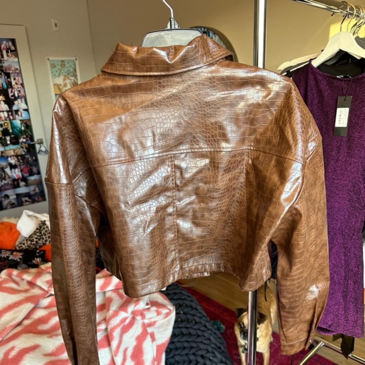 Brown Leather Croc Jacket Cider Jacket Brown Croc... Depop
