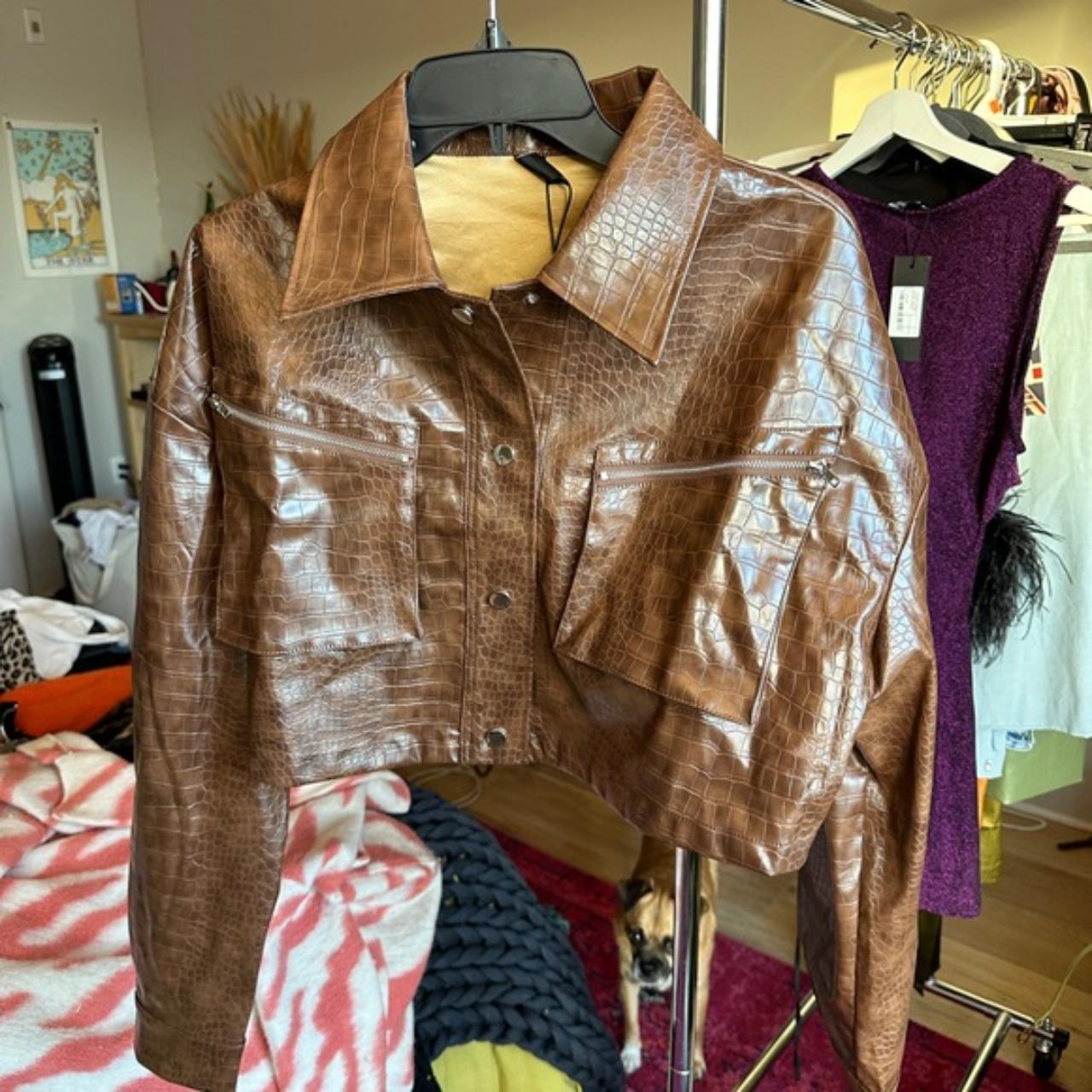Brown Leather Croc Jacket Cider Jacket Brown Croc... Depop