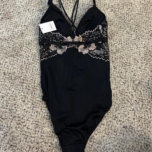 Lace black bodysuit - Depop