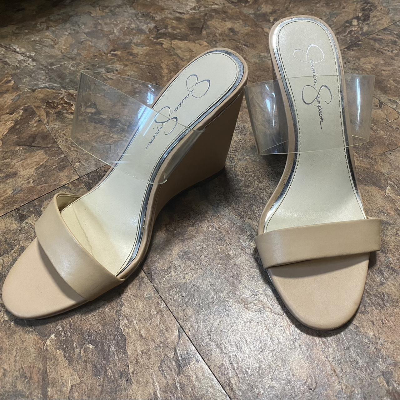 Jessica Simpson Nude Clear Strap Wedges Pretty... - Depop