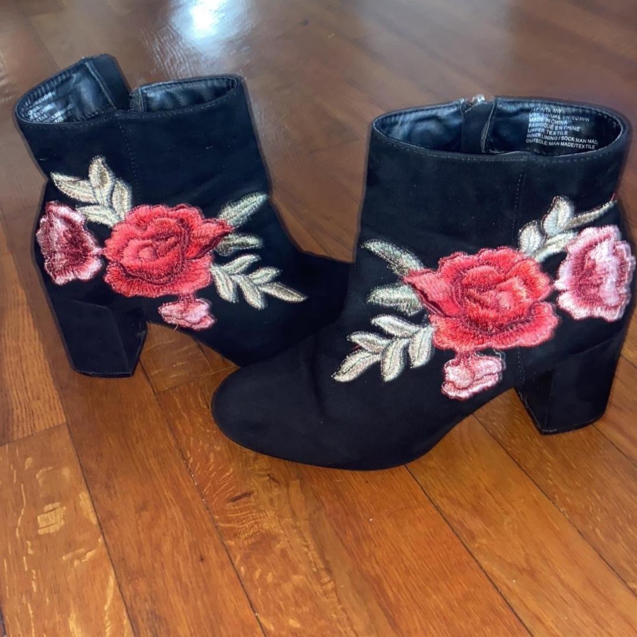 Just fab floral embroidered booties with side zipper Depop