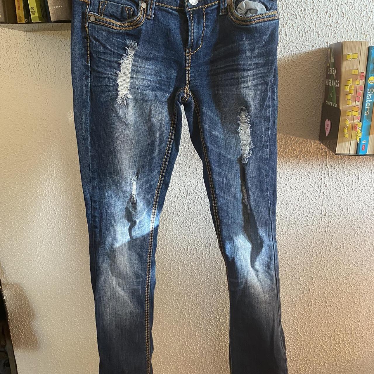 Vintage distressed 2000s mudd jeans with brown... - Depop