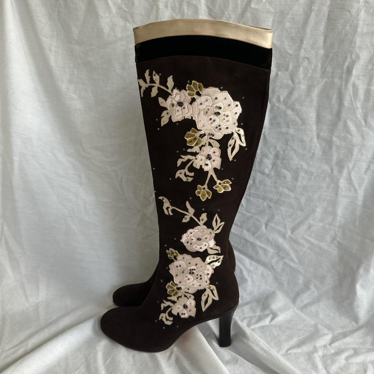 Stunning Beaded Embroidery Suede Knee High Boots . Depop