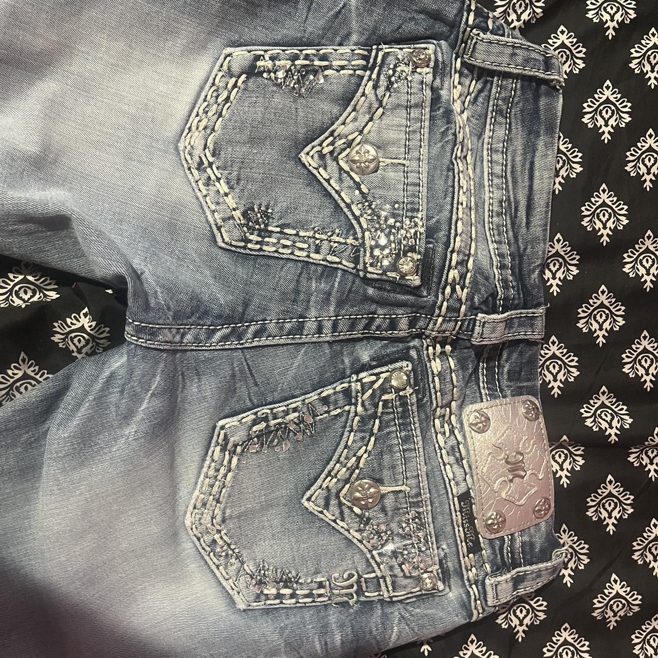 light wash signature crop miss me jeans with silver... - Depop