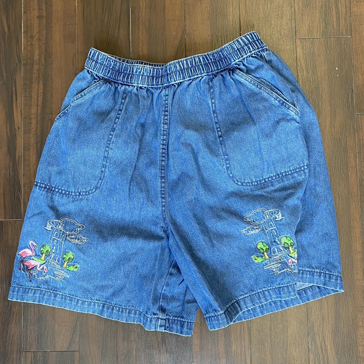 Vintage Embroidered Jean Shorts Jean shorts with... - Depop