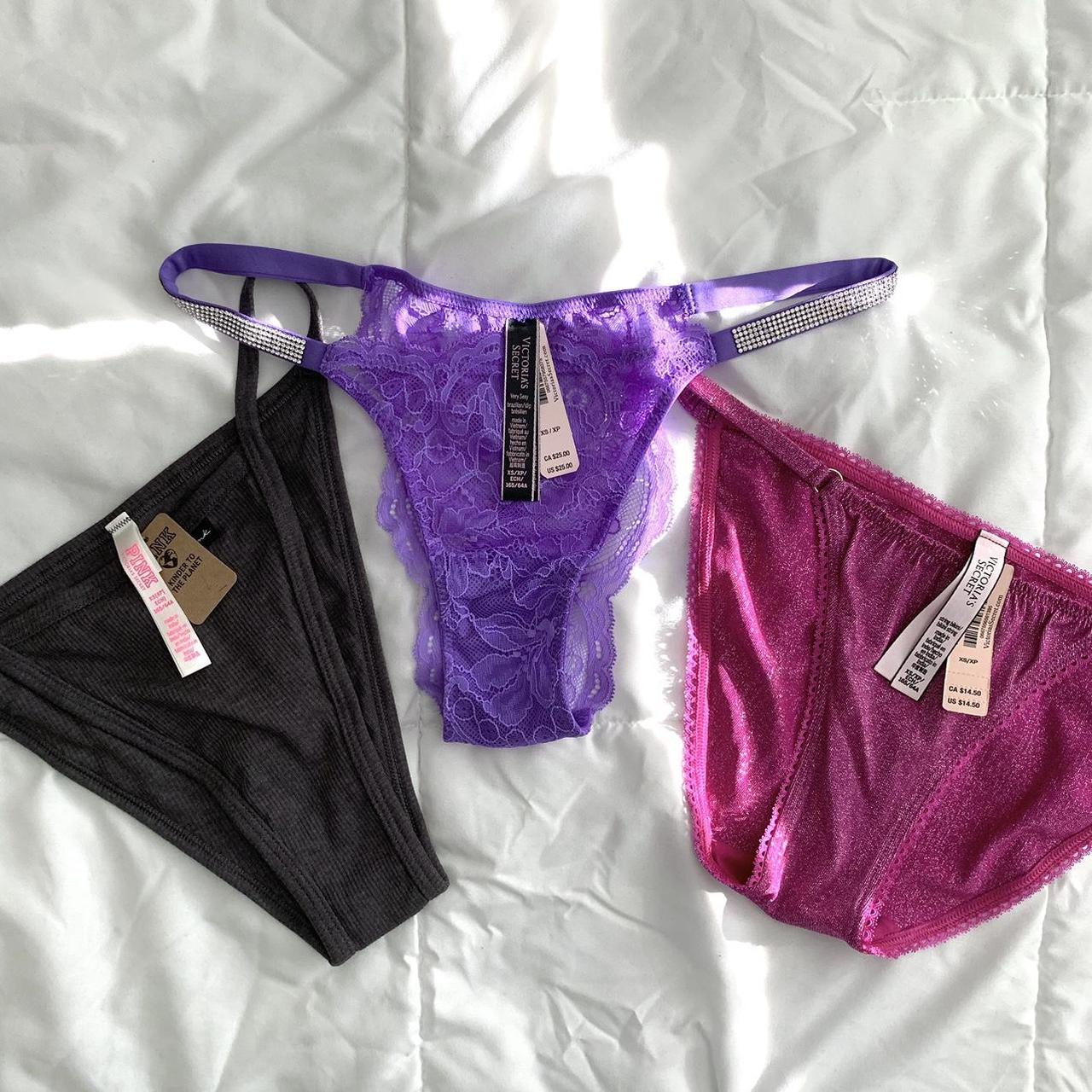 VS Pink size medium underwear set. Pink and purple - Depop