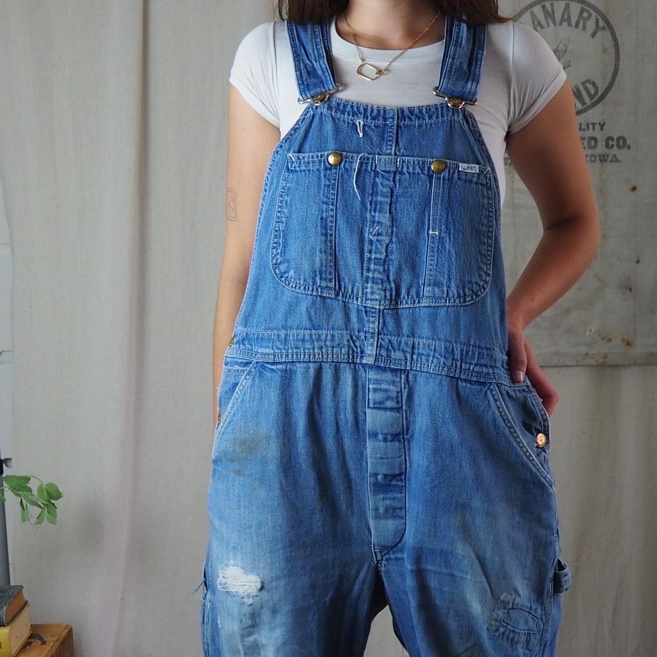 1960/1970s Lee Denim Overalls with Original Mends | Depop 1960/1970s Lee Denim Overalls with Original Mends | Depop