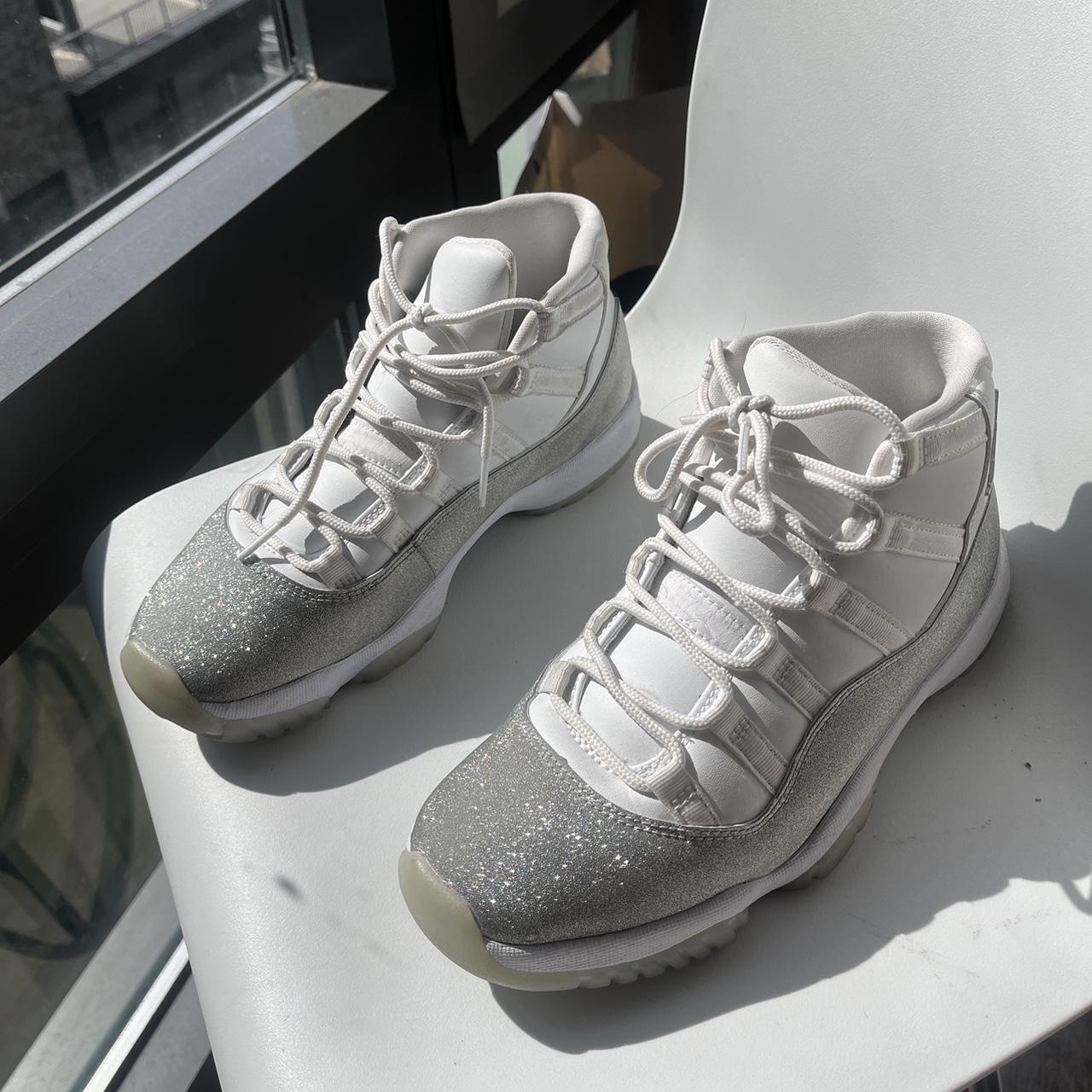 Jordan 11 sparkly white I love these and they. Depop