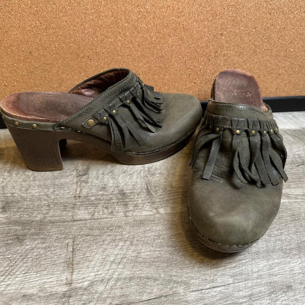 Dansko Deni Studded Leather Fringe Clog Mule Olive. Depop