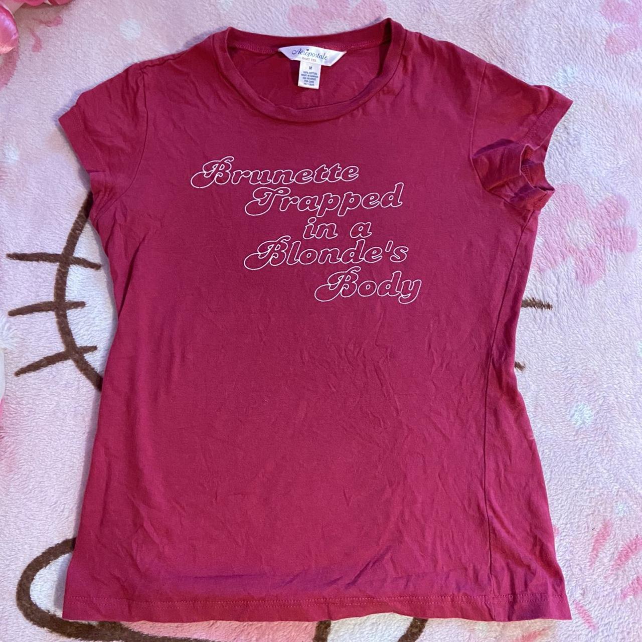 Aeropostale Women's Pink and White T-shirt | Depop