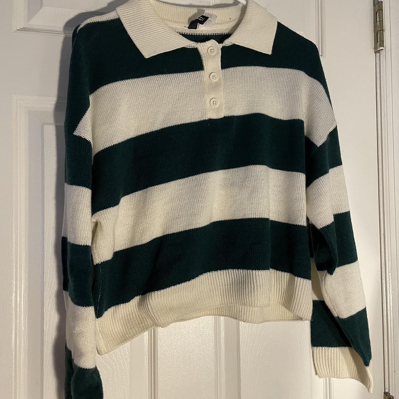 h&m green and white cropped polo sweater all orders... - Depop