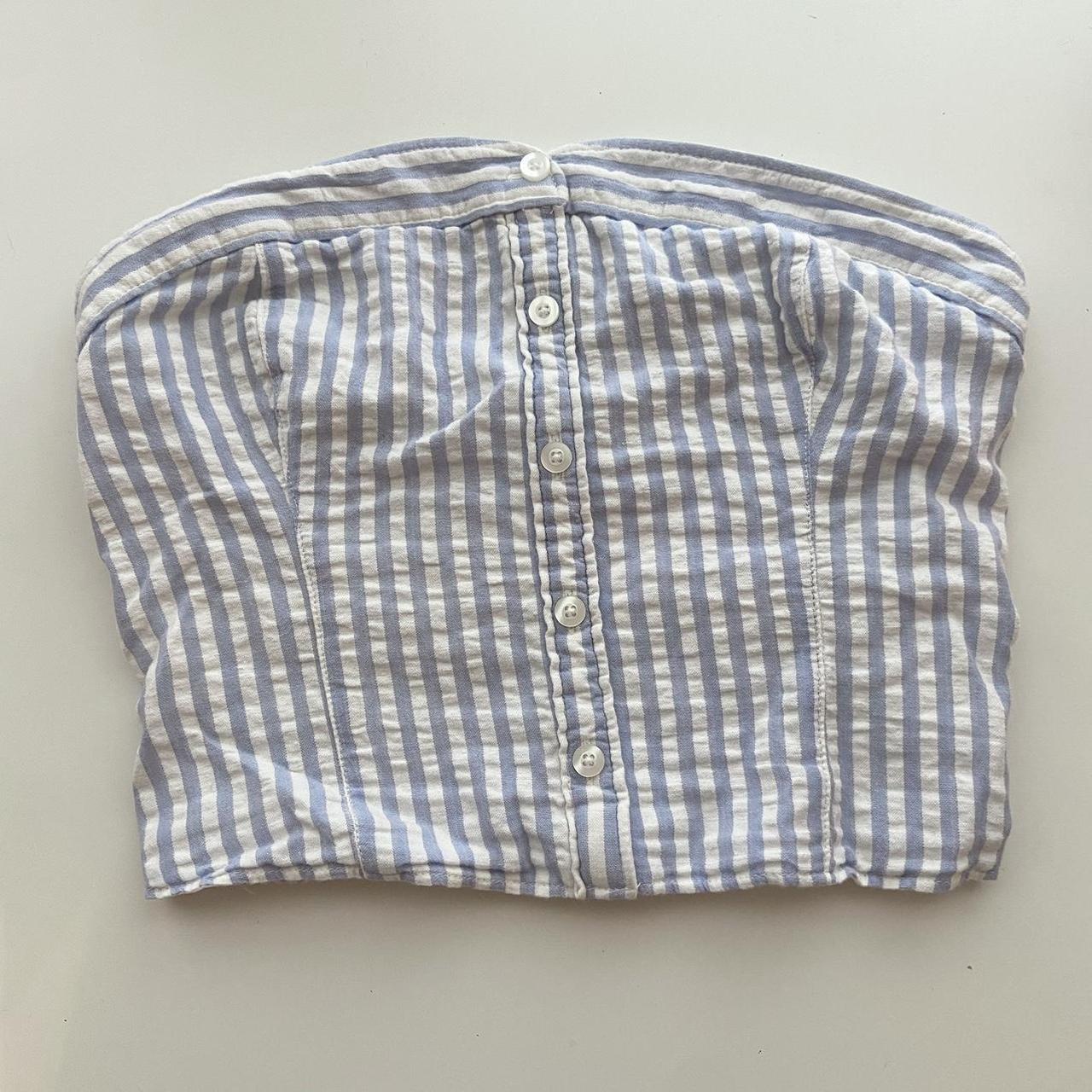 Blue & White Pin Stripe Button Tube Top by