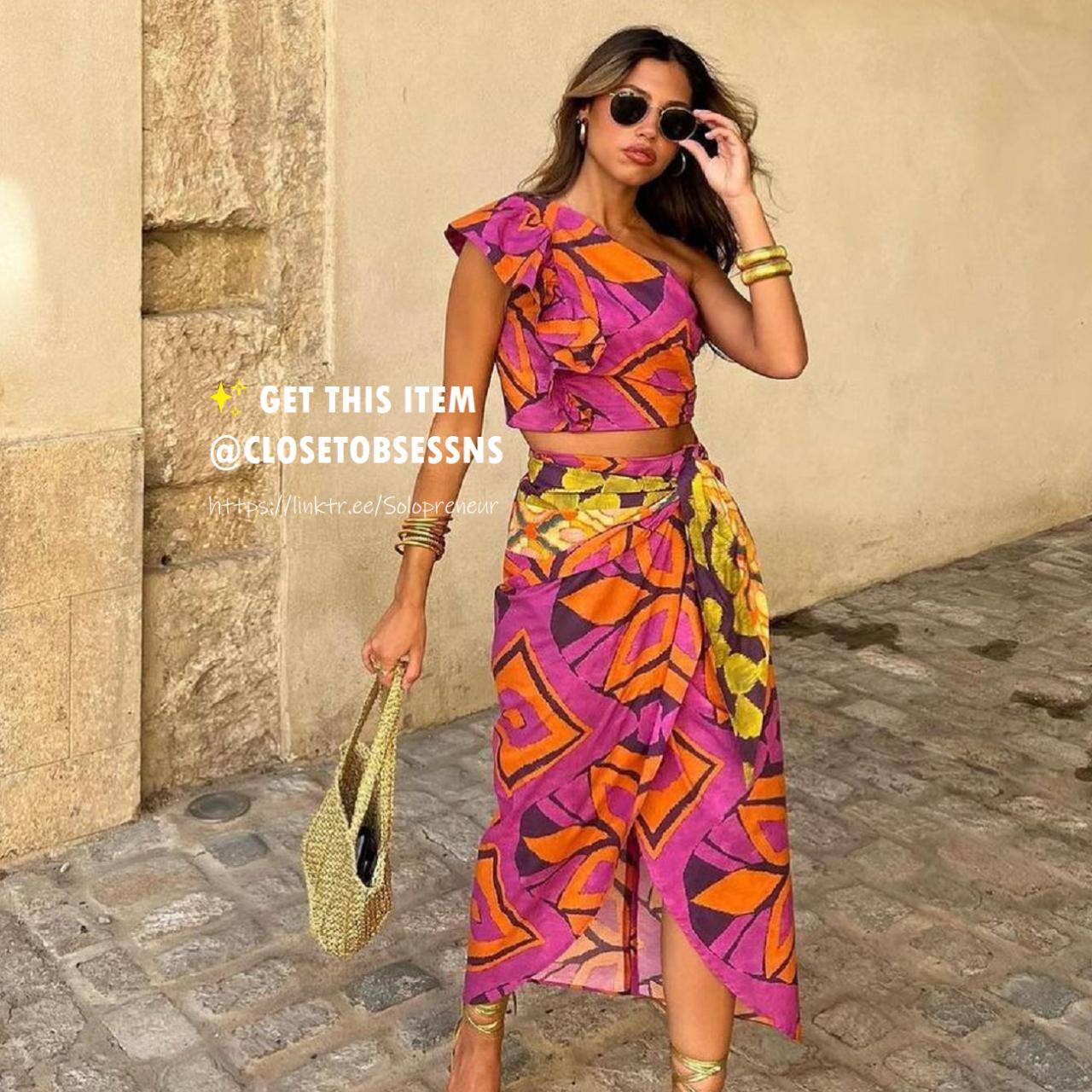 TOP Multicolored crop top featuring an asymmetric... Depop