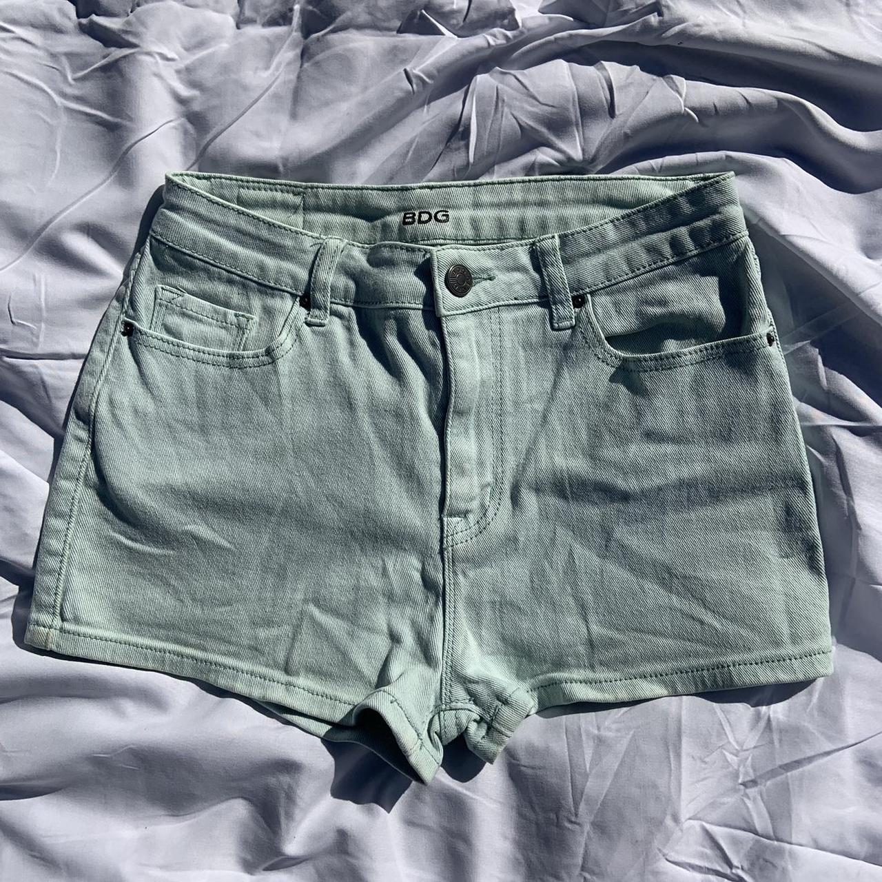 Mint green denim shorts online