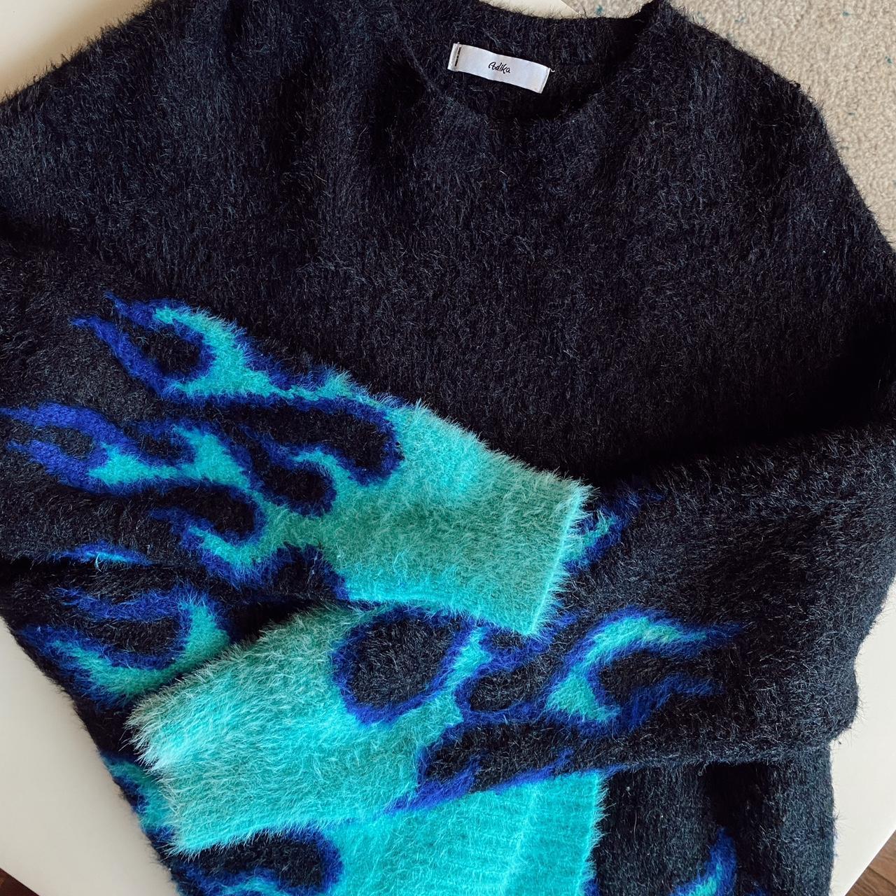 Adika Blue Fire Jumper Adika Fire Sweater Adika Flame Oversized