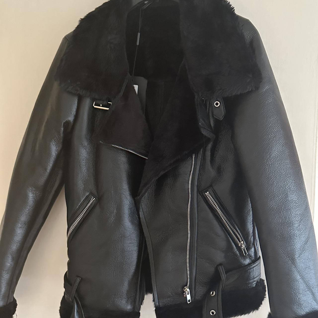 Faux leather aviator jacket from PLT worn once ... - Depop