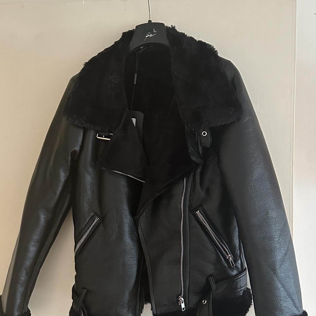 Faux leather aviator jacket from PLT worn once ... - Depop