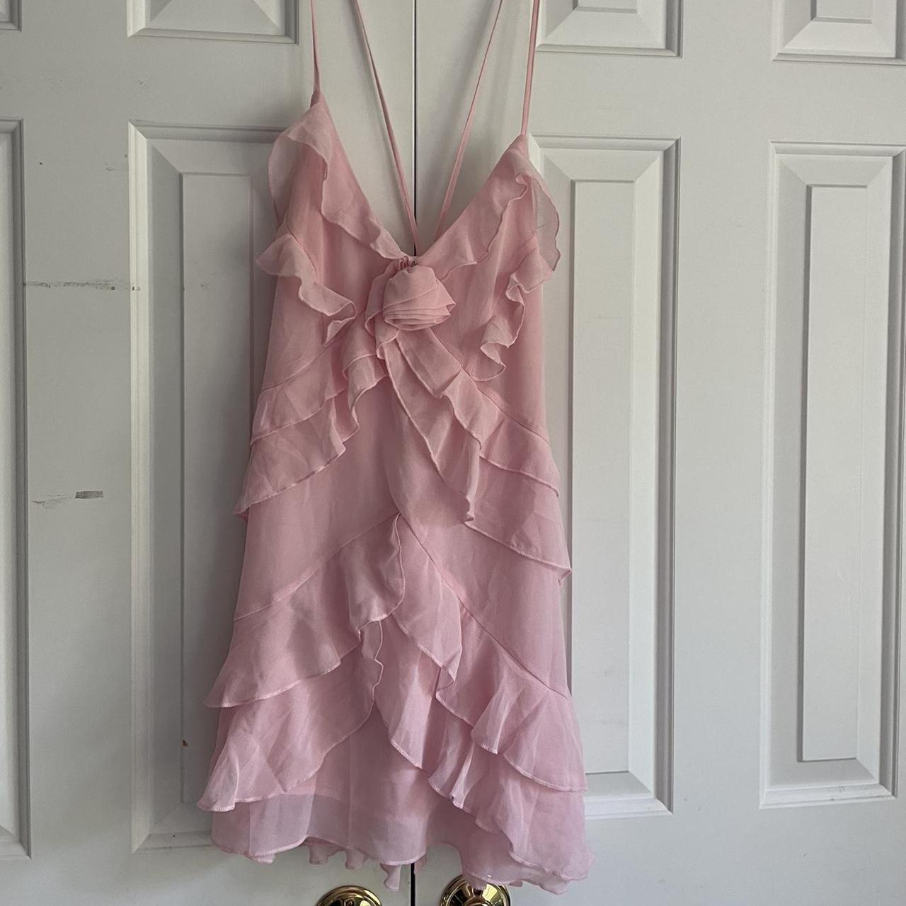 Glassons pink ruffle dress with rose detail, brand... - Depop