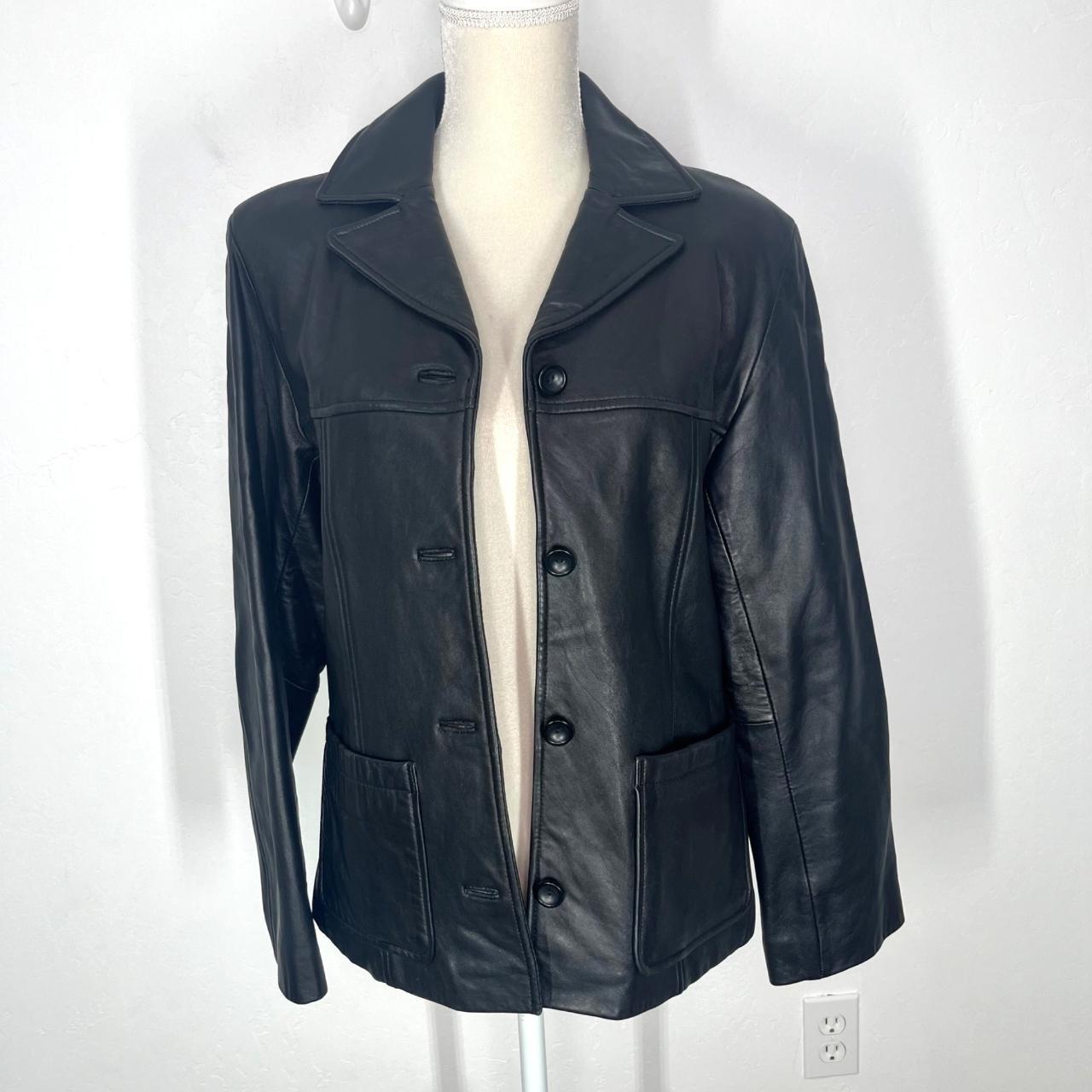 Jones New York Black Genuine Leather Button-down fashion Jacket