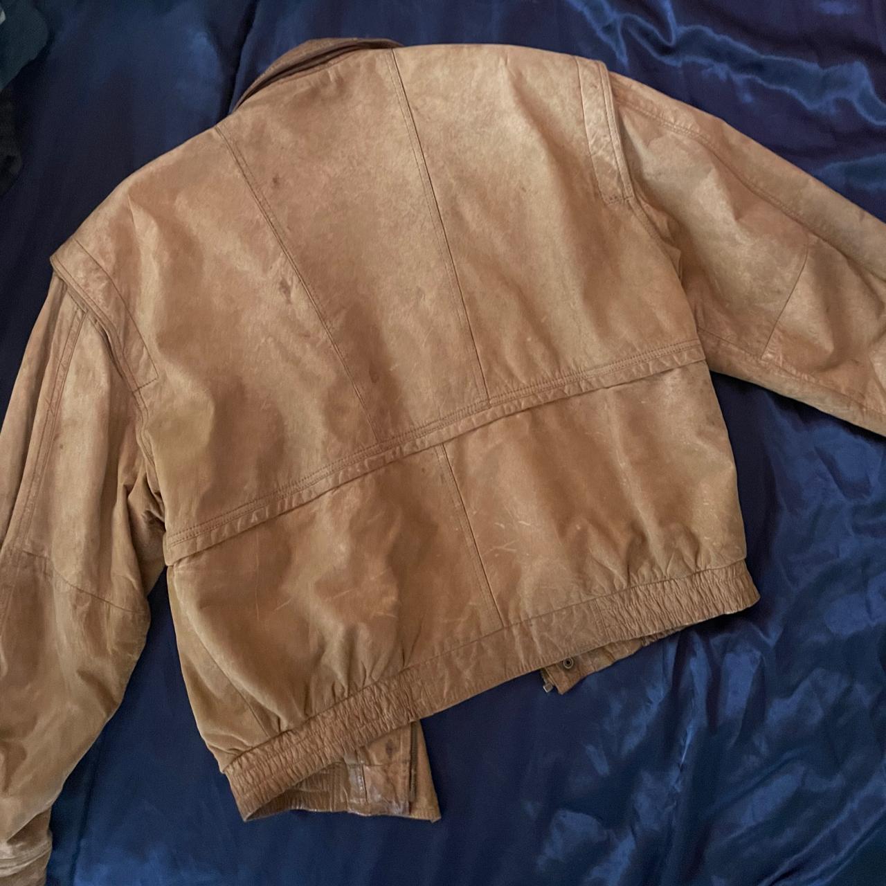 Vintage Tan Leather Bomber Jacket - vintage, - Depop