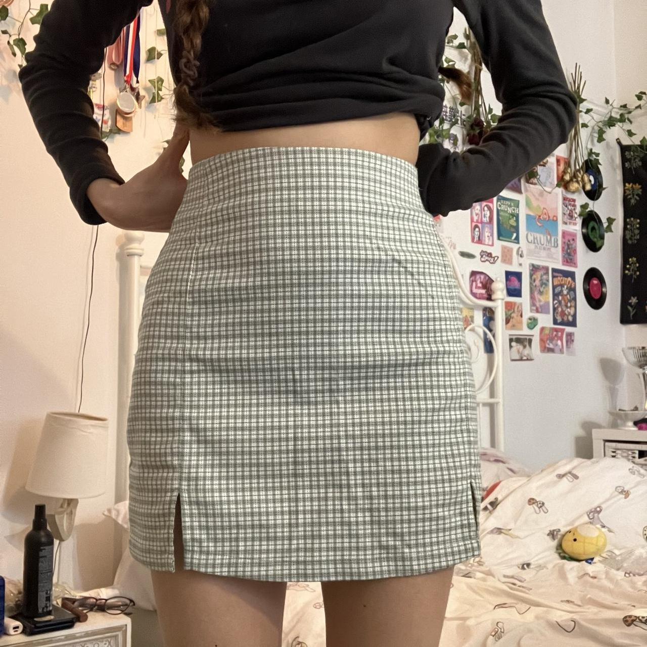 Brandy Melville Green Blue Plaid Cara Skirt. One. Depop