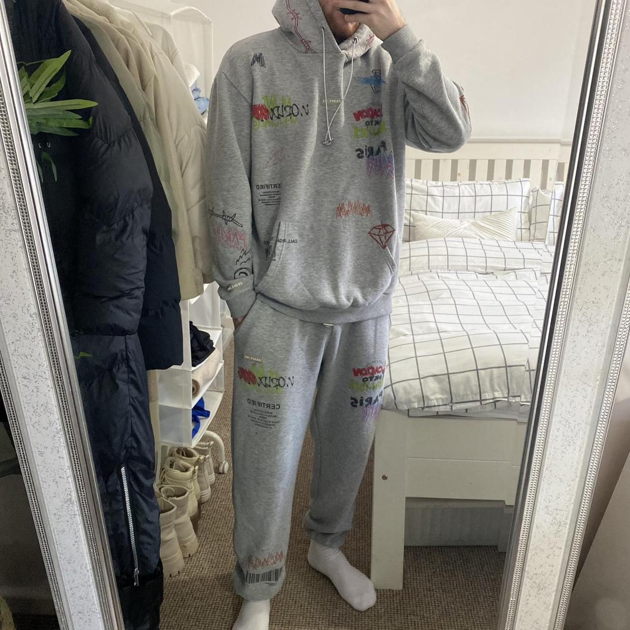 Men's Boohoo grey graphic tracksuit (can be Depop