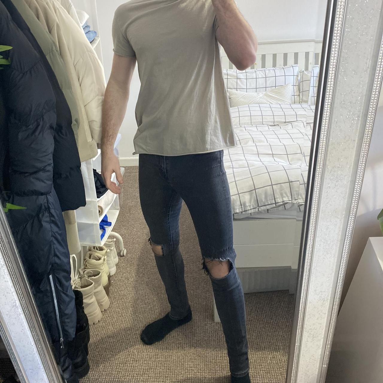 Men's black/washed black skinny jeans with... Depop