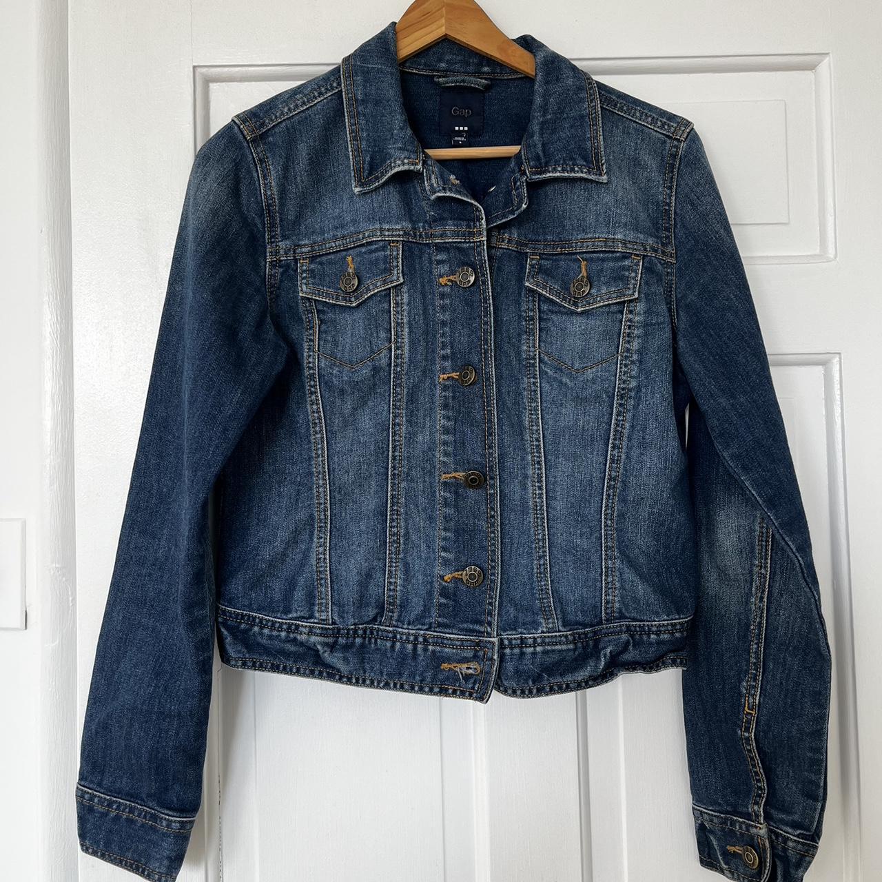 vintage gap cropped jean jacket perfect denim, not... - Depop