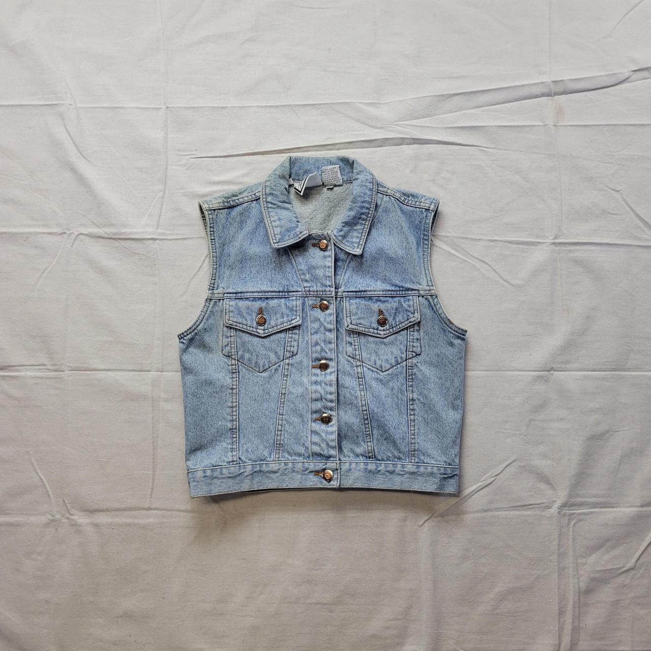 Vintage denim jacket vest 90s light wash denim... - Depop