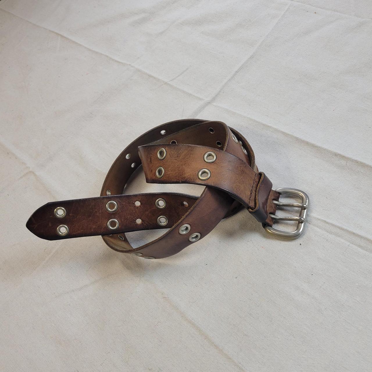 Vintage double grommet brown leather belt Super... - Depop