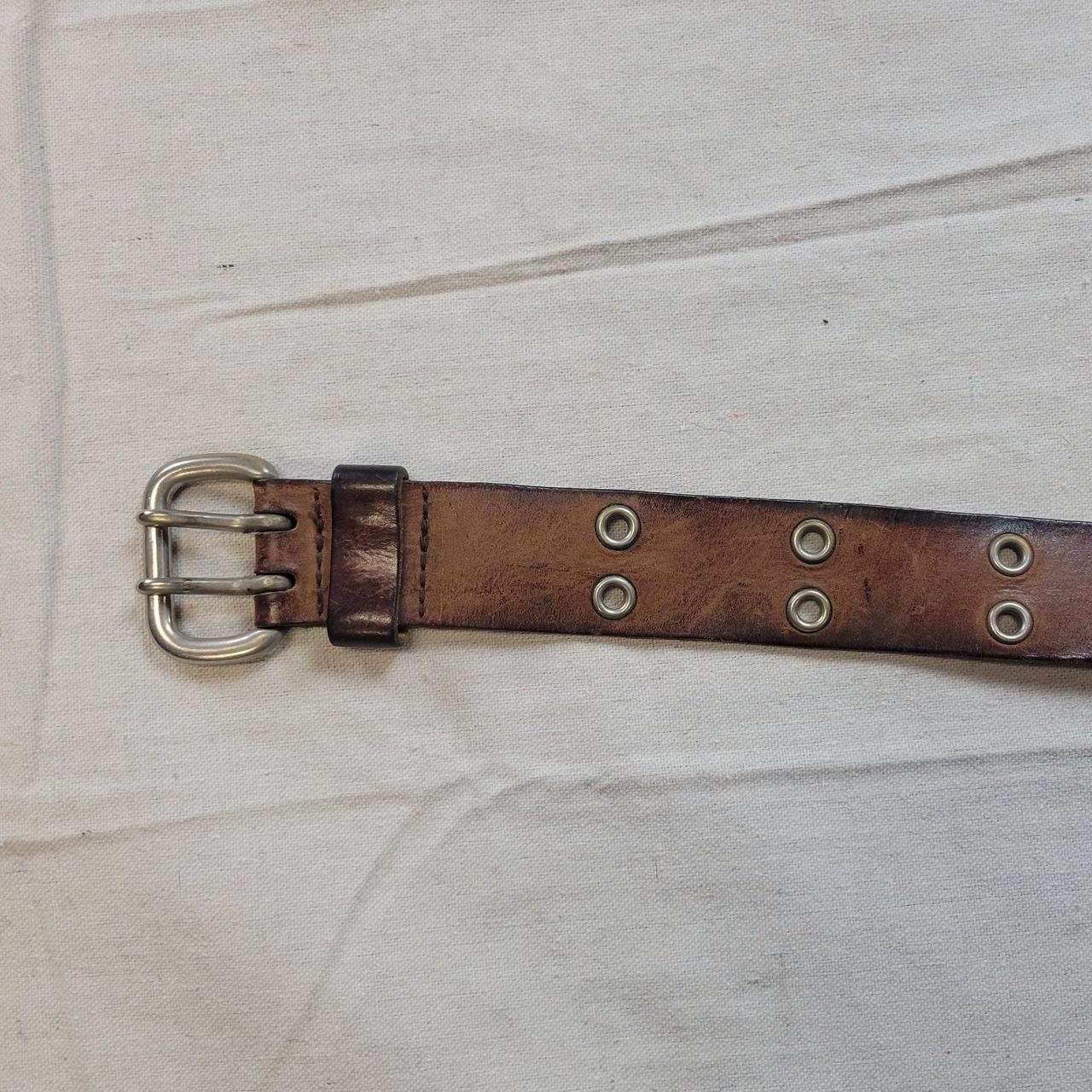 Vintage double grommet brown leather belt Super... - Depop